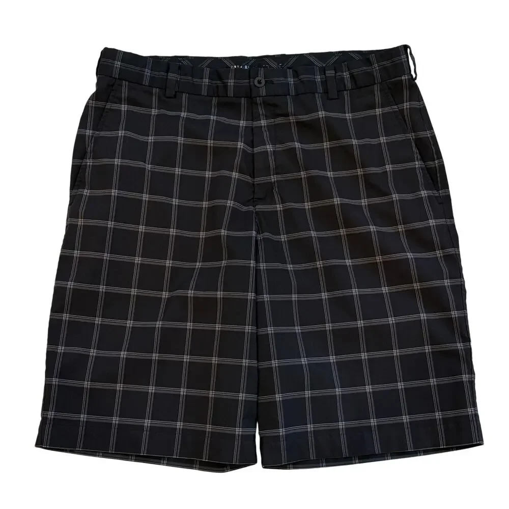 Nike Golf Shorts Mens Size 34 Black Plaid Performance Chino Stretch Preppy